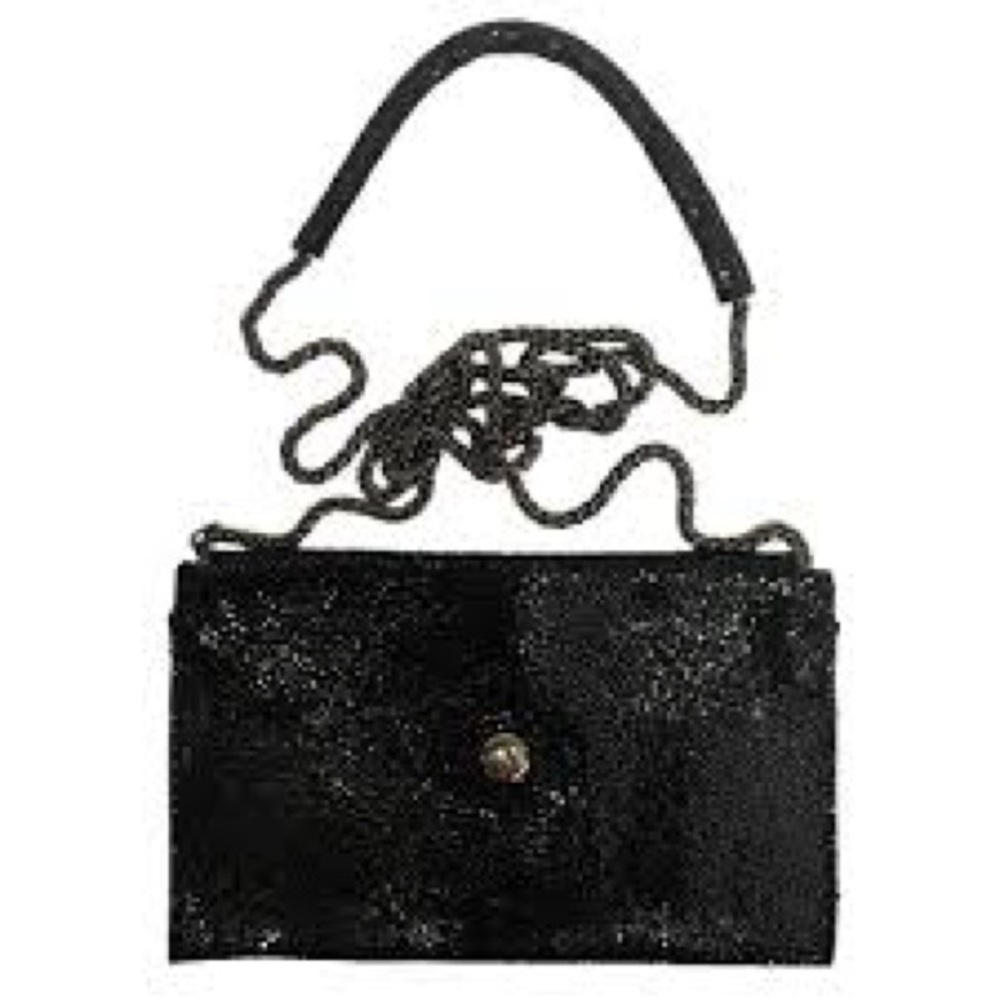Sorial Black Leather Sequin Evening Handbag mini